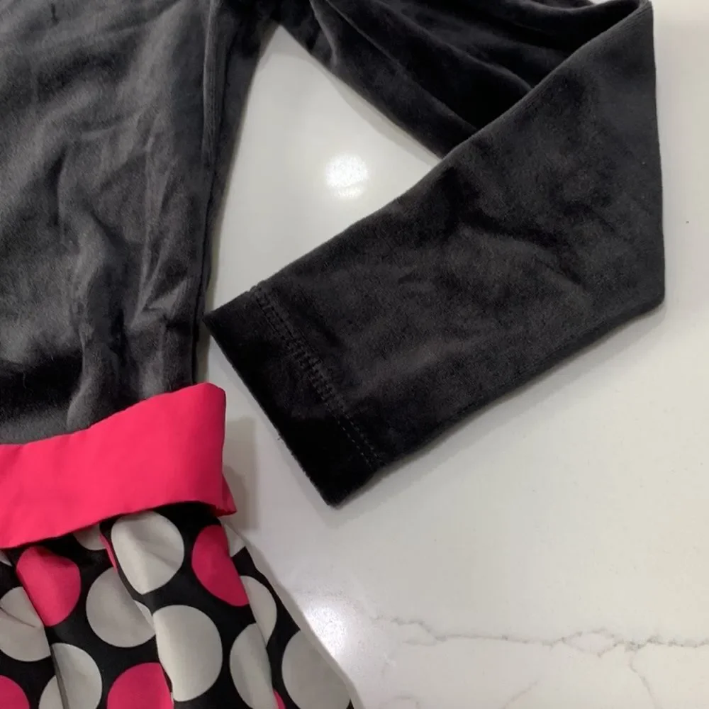 OshKosh B’Gosh | Girls Black Velour Pink Polka Dot Mini Puff Skirt Dress Size 6